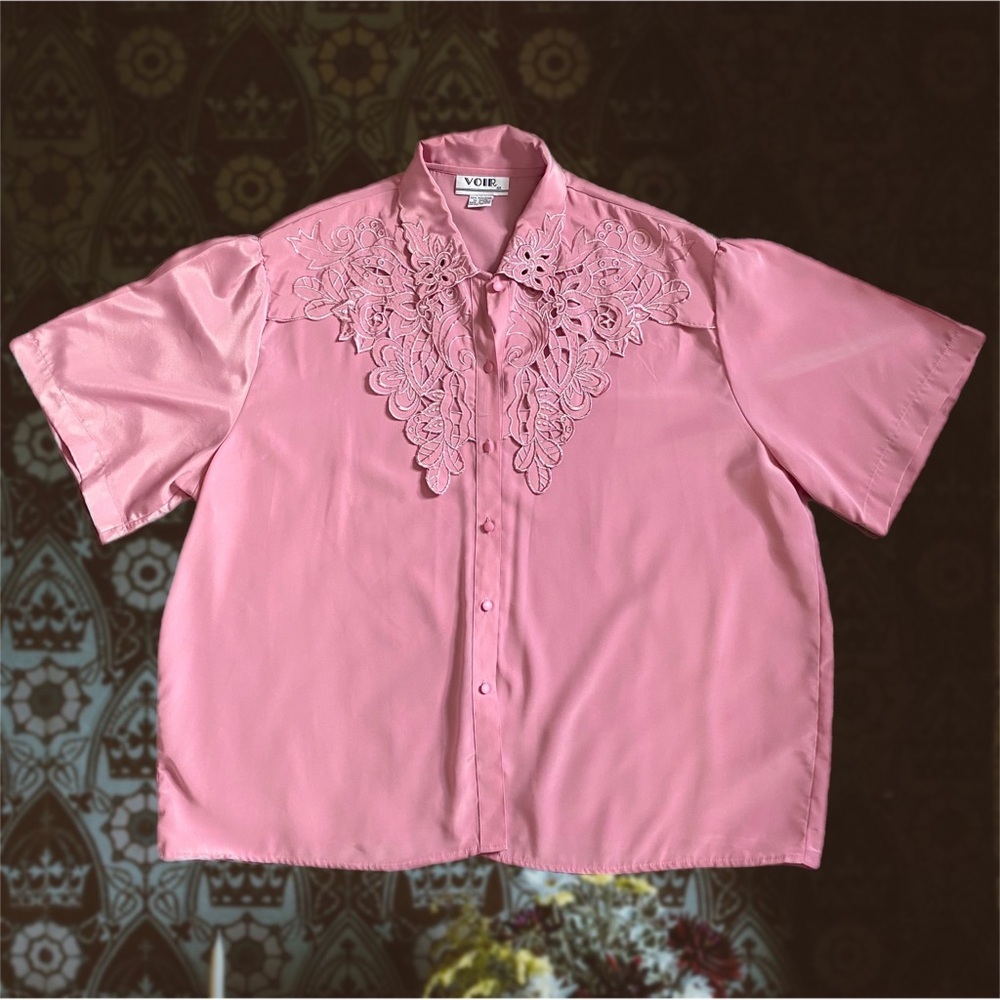 Vintage 80’s Voir Pink Lace Blouse
